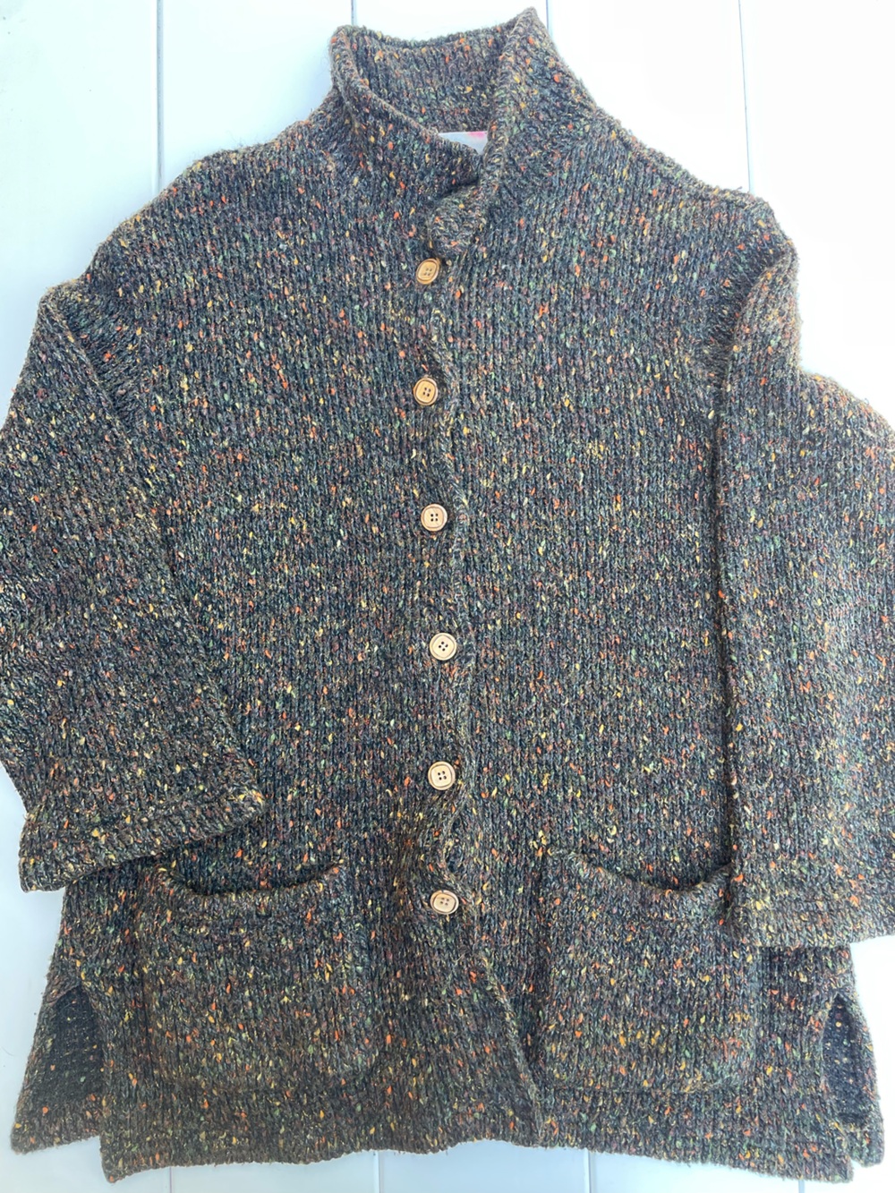 Vintage Chicos Heavy Knit Wool Blend Long Button Up Sweater, Size XL